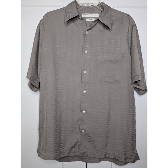 Perry Ellis Men's Silk Short Sleeve Button Down - Medium Gray Herringbone - Picture 2 of 5